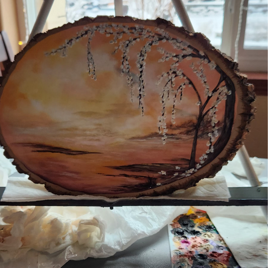 Moonlight Blossoms! Original Acrylic on Bass Wood 9 in x 13 in