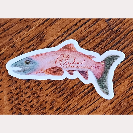 Alaska Sockeye Salmon! 3" x 1.69" Die Cut Sticker