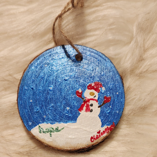 Winters Peace I Snowman Hope Pinewood Ornament