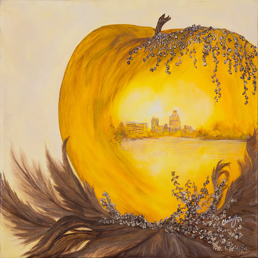 Golden Apple! Original Acrylic Painting 12 in x 12 in