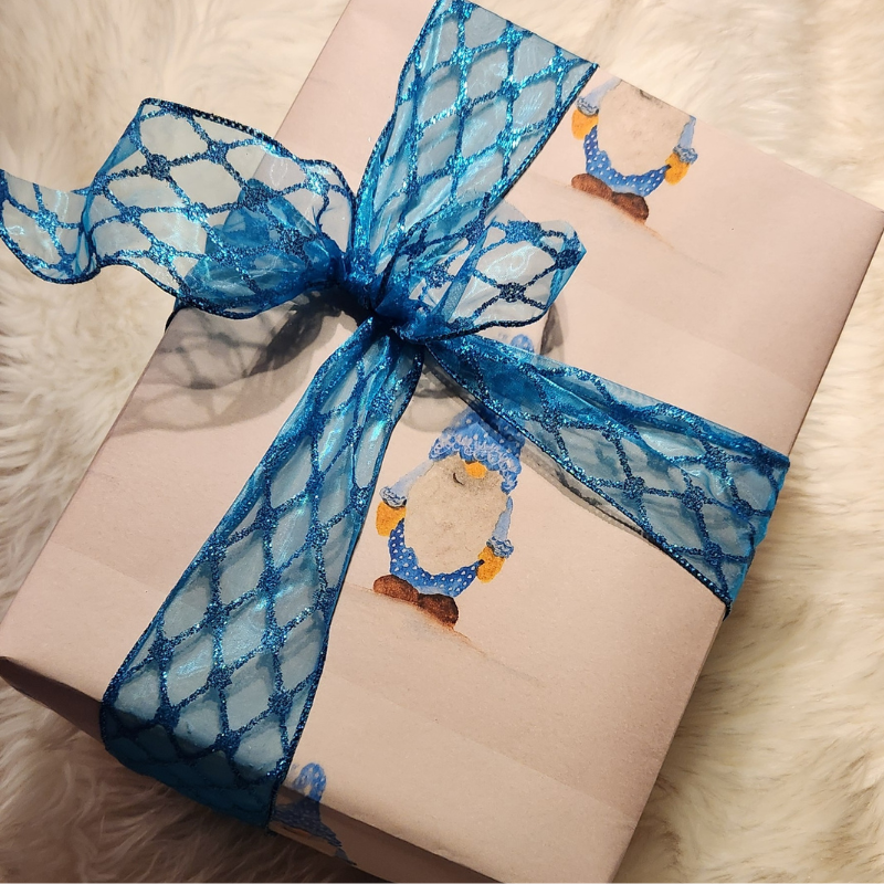 Winter Blue Gnome! Holiday Gift Wrap