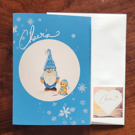 Winter Blue Gnome and his Pupper! Boxed Greeting Cards! 5 - Count