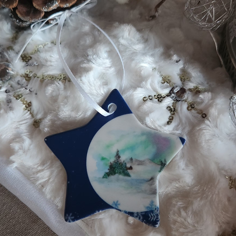 Holiday Wishes! Star Shaped Ceramic Ornament